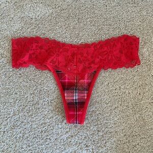 Victoria’s Secret Women’s Thong, Lace Red Plaid, Size S NWOT